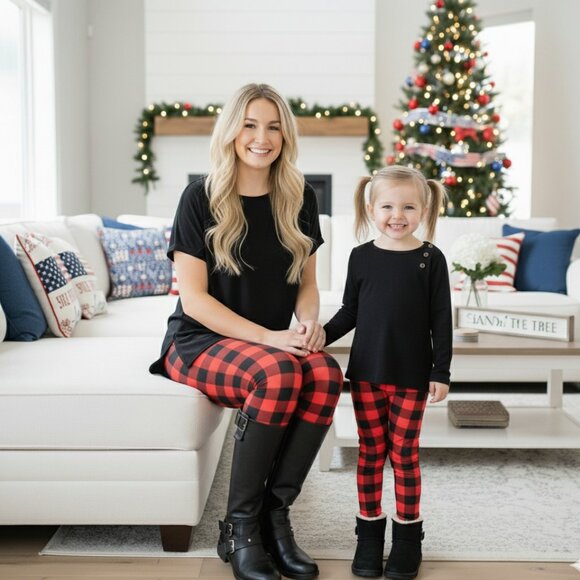 NEW Girls Red Plaid Christmas Leggings, Buttery Soft, Mom and Me Sets Size Small - Picture 8 of 11